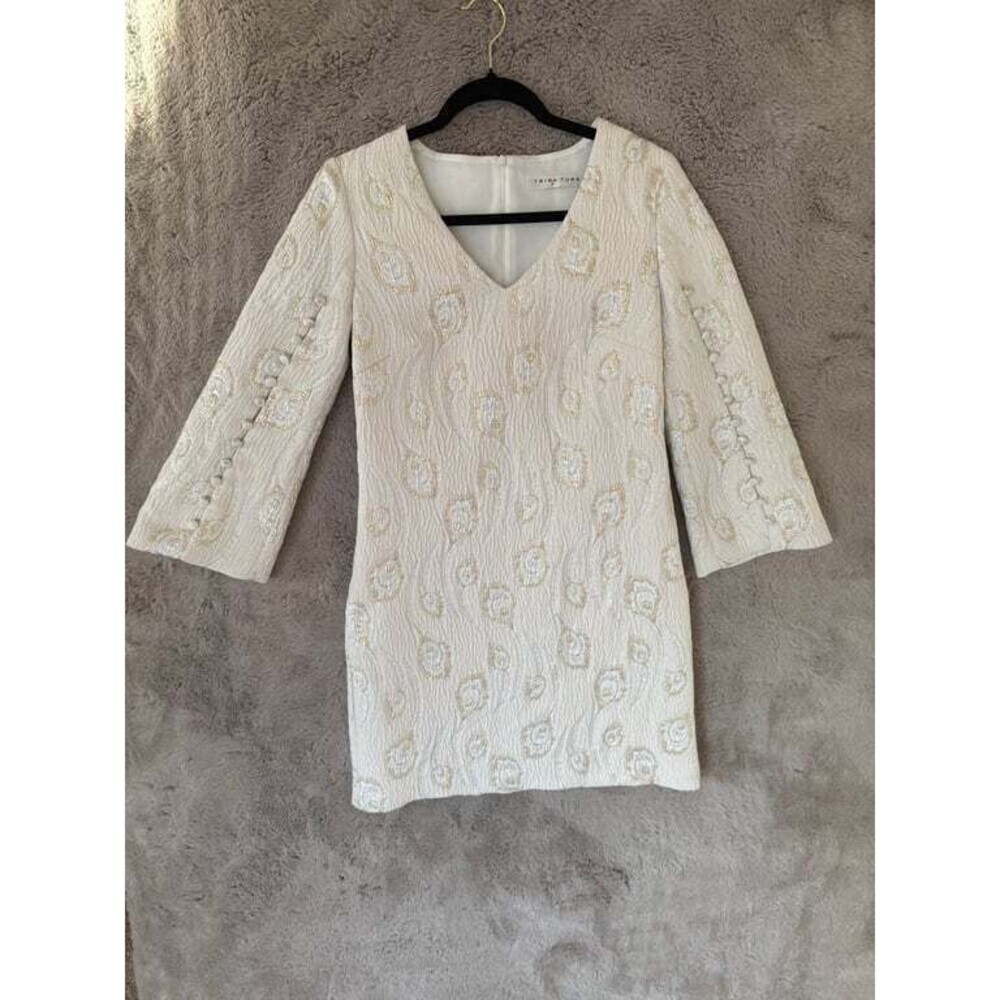 Trina Turk Selfie Peacock Embroidered Dress Size S Cream‎ Evening Wedding $458